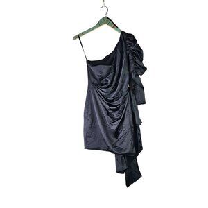Katie May The Baddest Dress in Black One Arm Long Slv Waterfall Train Mini Dress